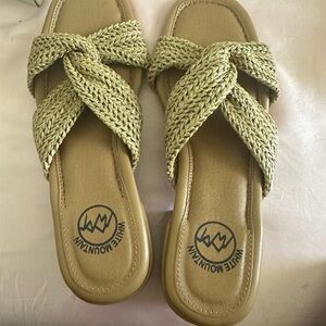 White Mountain Tan Sandals with Woven Bow Design